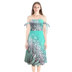 Dandelion Seeds Flower Nature Shoulder Tie Bardot Midi Dress by Pakrebo