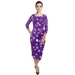 Textile Cross Pattern Square Quarter Sleeve Midi Velour Bodycon Dress by Pakrebo