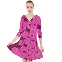 Cherry Blossoms Floral Design Quarter Sleeve Front Wrap Dress by Pakrebo