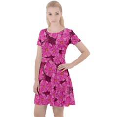 Cherry Blossoms Floral Design Cap Sleeve Velour Dress 