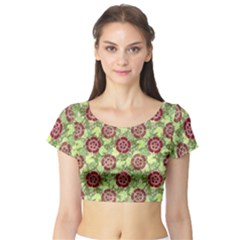 Seamless Pattern Leaf The Pentagon Short Sleeve Crop Top by Pakrebo