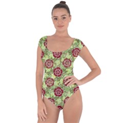 Seamless Pattern Leaf The Pentagon Short Sleeve Leotard  by Pakrebo