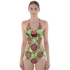 Seamless Pattern Leaf The Pentagon Cut-out One Piece Swimsuit by Pakrebo