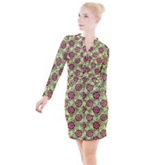 Seamless Pattern Leaf The Pentagon Button Long Sleeve Dress by Pakrebo