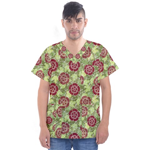 Seamless Pattern Leaf The Pentagon Men s V-neck Scrub Top by Pakrebo