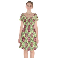 Seamless Pattern Leaf The Pentagon Short Sleeve Bardot Dress by Pakrebo