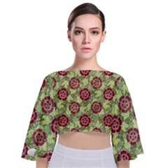 Seamless Pattern Leaf The Pentagon Tie Back Butterfly Sleeve Chiffon Top by Pakrebo