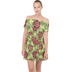 Seamless Pattern Leaf The Pentagon Off Shoulder Chiffon Dress by Pakrebo