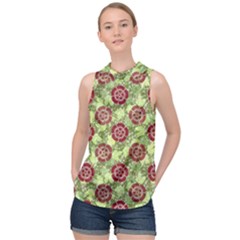 Seamless Pattern Leaf The Pentagon High Neck Satin Top