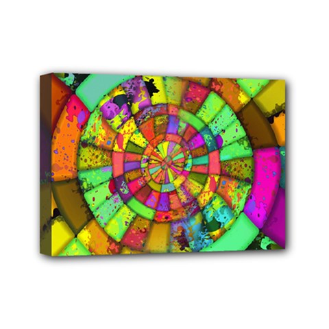 Color Abstract Rings Circle Center Mini Canvas 7  X 5  (stretched) by Pakrebo