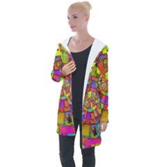 Color Abstract Rings Circle Center Longline Hooded Cardigan