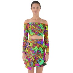 Color Abstract Rings Circle Center Off Shoulder Top With Skirt Set by Pakrebo