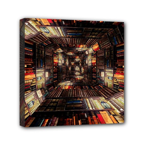 Library Tunnel Books Stacks Mini Canvas 6  X 6  (stretched) by Pakrebo