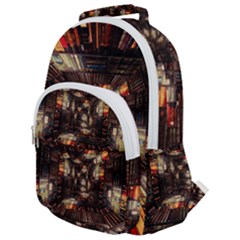 Library Tunnel Books Stacks Rounded Multi Pocket Backpack