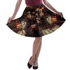 Library Tunnel Books Stacks A-line Skater Skirt by Pakrebo