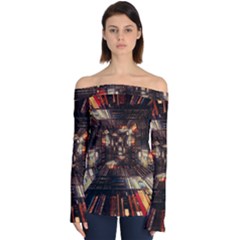 Library Tunnel Books Stacks Off Shoulder Long Sleeve Top by Pakrebo