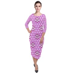 Paulownia Flowers Japanese Style Quarter Sleeve Midi Velour Bodycon Dress by Pakrebo