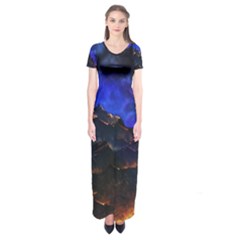 Landscape Sci Fi Alien World Short Sleeve Maxi Dress by Pakrebo