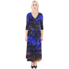 Landscape Sci Fi Alien World Quarter Sleeve Wrap Maxi Dress by Pakrebo