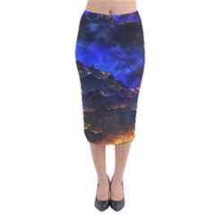 Landscape Sci Fi Alien World Velvet Midi Pencil Skirt by Pakrebo