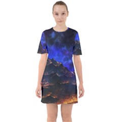 Landscape Sci Fi Alien World Sixties Short Sleeve Mini Dress by Pakrebo