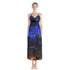 Landscape Sci Fi Alien World Button Up Chiffon Maxi Dress by Pakrebo