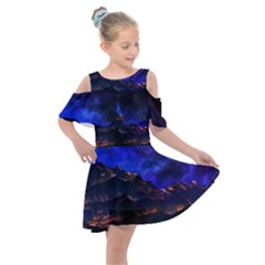 Landscape Sci Fi Alien World Kids  Shoulder Cutout Chiffon Dress by Pakrebo