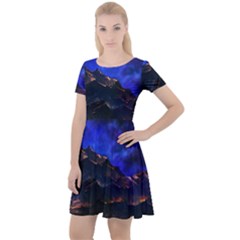 Landscape Sci Fi Alien World Cap Sleeve Velour Dress 