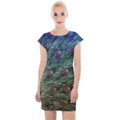 Peacock Feathers Colorful Feather Cap Sleeve Bodycon Dress by Pakrebo