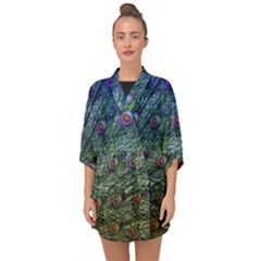 Peacock Feathers Colorful Feather Half Sleeve Chiffon Kimono