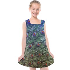 Peacock Feathers Colorful Feather Kids  Cross Back Dress by Pakrebo