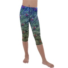 Peacock Feathers Colorful Feather Kids  Lightweight Velour Capri Leggings  by Pakrebo