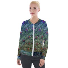 Peacock Feathers Colorful Feather Velour Zip Up Jacket