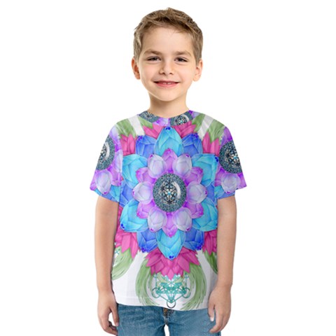 Lotus Flower Bird Metatron S Cube Kids  Sport Mesh Tee by Pakrebo