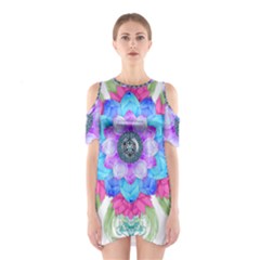 Lotus Flower Bird Metatron S Cube Shoulder Cutout One Piece Dress by Pakrebo