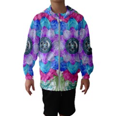 Lotus Flower Bird Metatron S Cube Kids  Hooded Windbreaker by Pakrebo