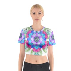 Lotus Flower Bird Metatron S Cube Cotton Crop Top by Pakrebo