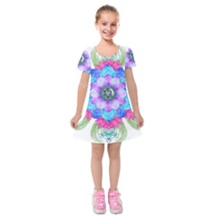 Lotus Flower Bird Metatron S Cube Kids  Short Sleeve Velvet Dress