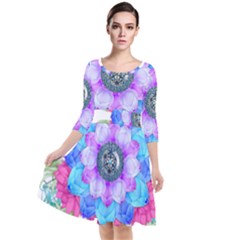 Lotus Flower Bird Metatron S Cube Quarter Sleeve Waist Band Dress by Pakrebo