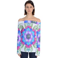 Lotus Flower Bird Metatron S Cube Off Shoulder Long Sleeve Top by Pakrebo