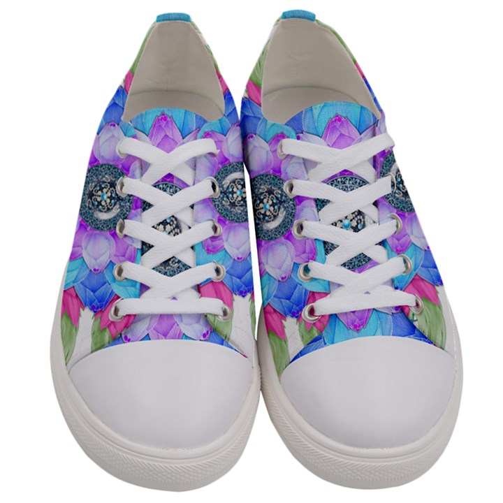 Lotus Flower Bird Metatron S Cube Women s Low Top Canvas Sneakers