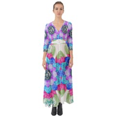 Lotus Flower Bird Metatron S Cube Button Up Boho Maxi Dress by Pakrebo