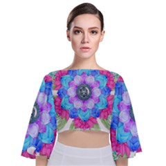 Lotus Flower Bird Metatron S Cube Tie Back Butterfly Sleeve Chiffon Top by Pakrebo