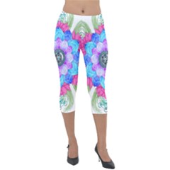 Lotus Flower Bird Metatron S Cube Lightweight Velour Capri Leggings  by Pakrebo