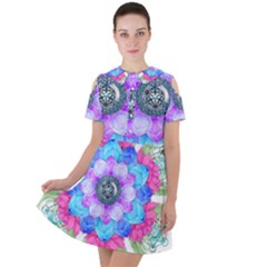 Lotus Flower Bird Metatron S Cube Short Sleeve Shoulder Cut Out Dress  by Pakrebo