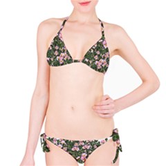 Pink Flowers Leaves Spring Garden Classic Bikini Set by Pakrebo