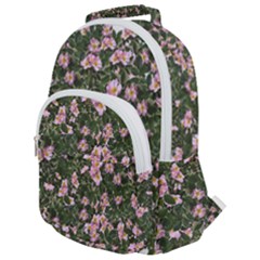 Pink Flowers Leaves Spring Garden Rounded Multi Pocket Backpack