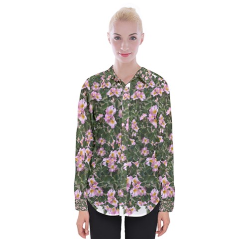 Pink Flowers Leaves Spring Garden Womens Long Sleeve Shirt by Pakrebo