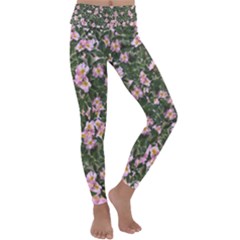 Pink Flowers Leaves Spring Garden Kids  Lightweight Velour Classic Yoga Leggings