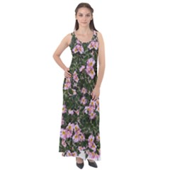 Pink Flowers Leaves Spring Garden Sleeveless Velour Maxi Dress